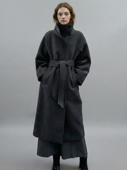 Mia High-Neck Wool Wrap Coat