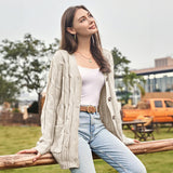 Dames Herfst Casual Lange Mouwen Knopenloos met Open Voorzijde en Gebreid Kabelvest (Koop 2, Gratis Verzending)