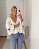 Casual Knit Sweater with Cuffed Stars