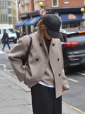 Sable Double‑Breasted Coat – Chic Oversized Tailcoat in Taupe