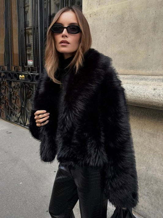 Black Luxe Faux Fur Jacket – Plush Elegance with Bold Silhouette