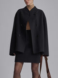Sable Double‑Breasted Coat – Chic Oversized Tailcoat in Taupe