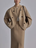 Sable Double‑Breasted Coat – Chic Oversized Tailcoat in Taupe