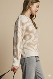 Charming Oversized Heart-Print Crewneck Sweater