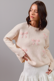 Elegant Ribbon‑Embroidered Round Neck Sweater – Soft, Feminine & Cozy