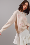 Elegant Ribbon‑Embroidered Round Neck Sweater – Soft, Feminine & Cozy