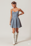 Stylish A‑Line Fit‑and‑Flare Denim Mini Dress – Slight Stretch Comfort