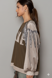 Chic French Terry Sweatshirt with Balloon Sleeves & Sparkling Sequin Tassels
