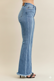 Sculpted High‑Waist Flare Jeans with Pintuck & Frayed Hem – Judy Blue Statement Denim