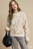 Charming Oversized Heart-Print Crewneck Sweater