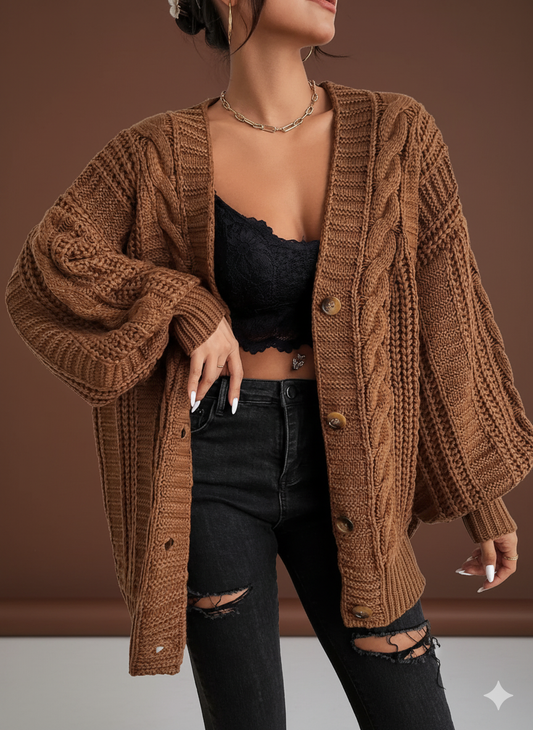 Weekend Chunky Cable Knit Open-Front Cardigan