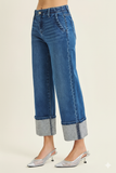 Glam Rhinestone Cuffed Wide‑Ankle Jeans – RISEN High Rise Style