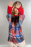 Plaid Mirr Brushed Rib Thumb‑Hole Open Hoodie – Cozy Layer with Edge