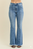Sculpted High‑Waist Flare Jeans with Pintuck & Frayed Hem – Judy Blue Statement Denim