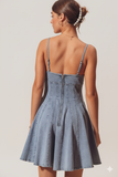 Stylish A‑Line Fit‑and‑Flare Denim Mini Dress – Slight Stretch Comfort