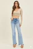 Flattering Mid‑Rise Flare Jeans with Frayed Hem – RISEN Plus‑Size Edition