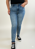 Stylish Mid-Rise Rigid Denim Jeans with Raw Hem Accent