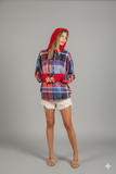 Plaid Mirr Brushed Rib Thumb‑Hole Open Hoodie – Cozy Layer with Edge