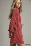 Velvety Chic: Umgee Long‑Sleeve Velour Mini Dress with Drawstring Waist