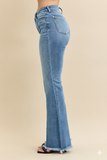 Sculpted High‑Waist Flare Jeans with Pintuck & Frayed Hem – Judy Blue Statement Denim