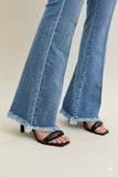 Sculpted High‑Waist Flare Jeans with Pintuck & Frayed Hem – Judy Blue Statement Denim