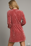 Velvety Chic: Umgee Long‑Sleeve Velour Mini Dress with Drawstring Waist