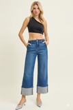 Glam Rhinestone Cuffed Wide‑Ankle Jeans – RISEN High Rise Style