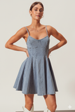 Stylish A‑Line Fit‑and‑Flare Denim Mini Dress – Slight Stretch Comfort
