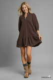 Soft French Terry Ruffle-Hem Dress with Stylish Plaid Trim