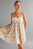 Playful Garden-Ready Floral Cami Mini Dress with Lace Accents