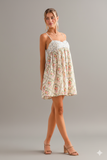 Playful Garden-Ready Floral Cami Mini Dress with Lace Accents