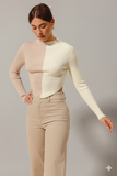 Chic Color‑Block Ribbed Crop Sweater Top – Sleek & Stylish Layers