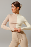 Chic Color‑Block Ribbed Crop Sweater Top – Sleek & Stylish Layers