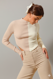 Chic Color‑Block Ribbed Crop Sweater Top – Sleek & Stylish Layers