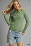 Umgee Textured Crinkle Long Sleeve Top – Soft Stretch Knit with Everyday Edge