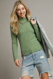 Umgee Textured Crinkle Long Sleeve Top – Soft Stretch Knit with Everyday Edge