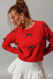 Sweet & Stylish Ribbon‑Bow Applique Sweater – Cozy Accent Knit Essential