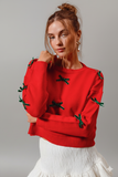 Sweet & Stylish Ribbon‑Bow Applique Sweater – Cozy Accent Knit Essential