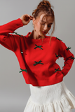 Sweet & Stylish Ribbon‑Bow Applique Sweater – Cozy Accent Knit Essential