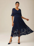 Elegant Ruffle Flutter Lace Maxi Dress