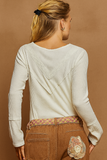Effortlessly Feminine Ribbed Knit Top with Lace Accents & Half-Button Details
