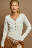 Effortlessly Feminine Ribbed Knit Top with Lace Accents & Half-Button Details