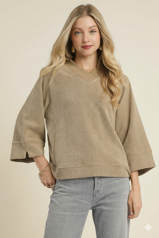 Stylish Textured Knit V‑Neck Top