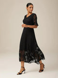 Elegant Ruffle Flutter Lace Maxi Dress