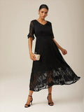 Elegant Ruffle Flutter Lace Maxi Dress