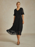 Elegant Ruffle Flutter Lace Maxi Dress