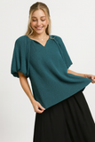 Flattering Textured Flutter-Sleeve Notch‑Neck Women’s Top – Stretchy, Stylish & Versatile