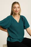 Flattering Textured Flutter-Sleeve Notch‑Neck Women’s Top – Stretchy, Stylish & Versatile