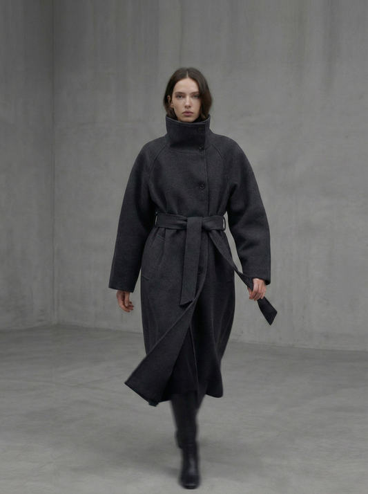 Mia High-Neck Wool Wrap Coat