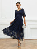 Elegant Ruffle Flutter Lace Maxi Dress